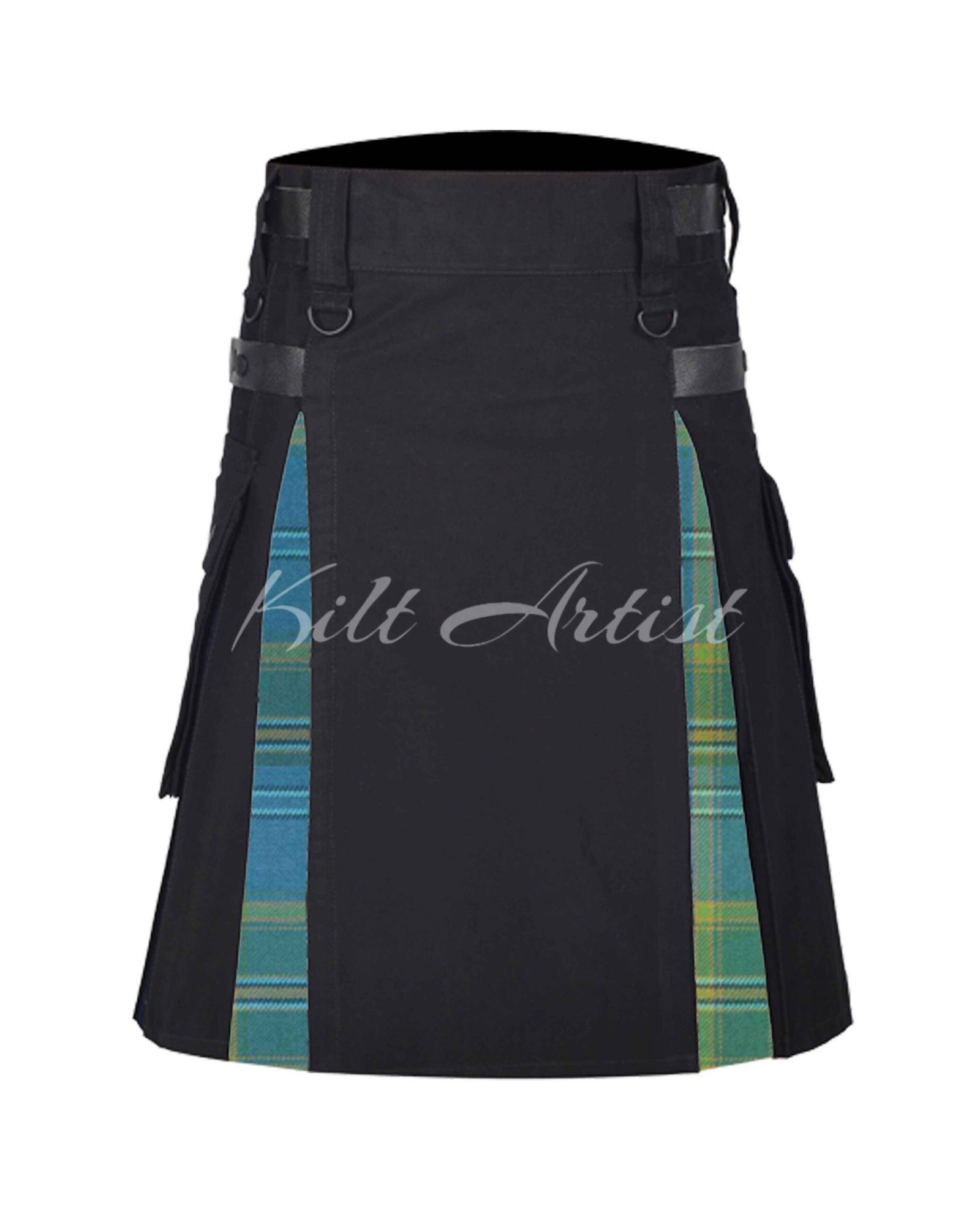 Black Cotton Ireland Blue Irish Tartan Hybrid Kilt