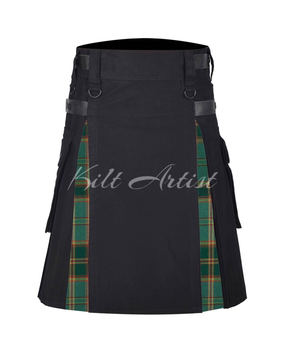 Black Cotton Ireland Green Irish Tartan Hybrid Kilt