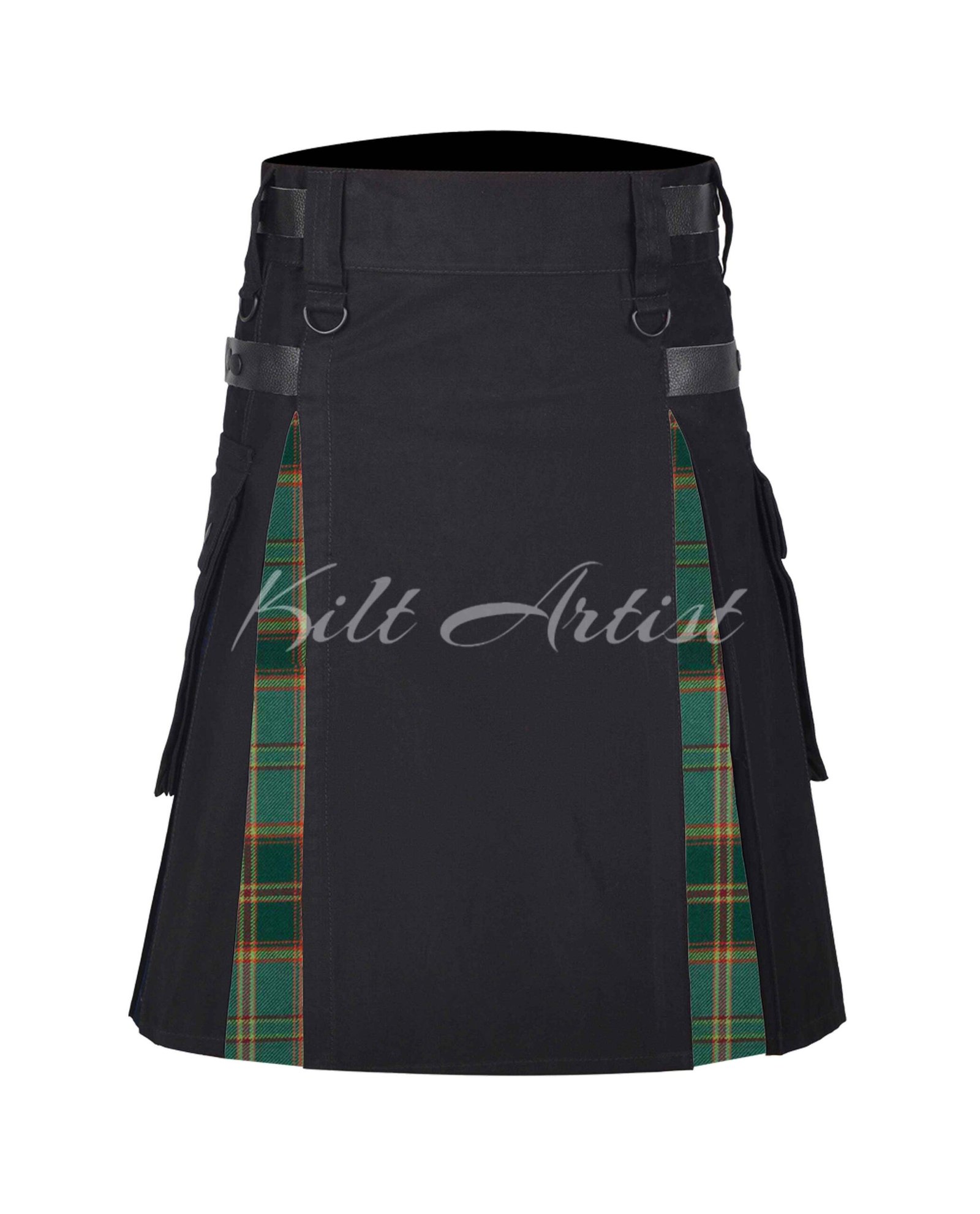 Black Cotton Ireland Green Irish Tartan Hybrid Kilt