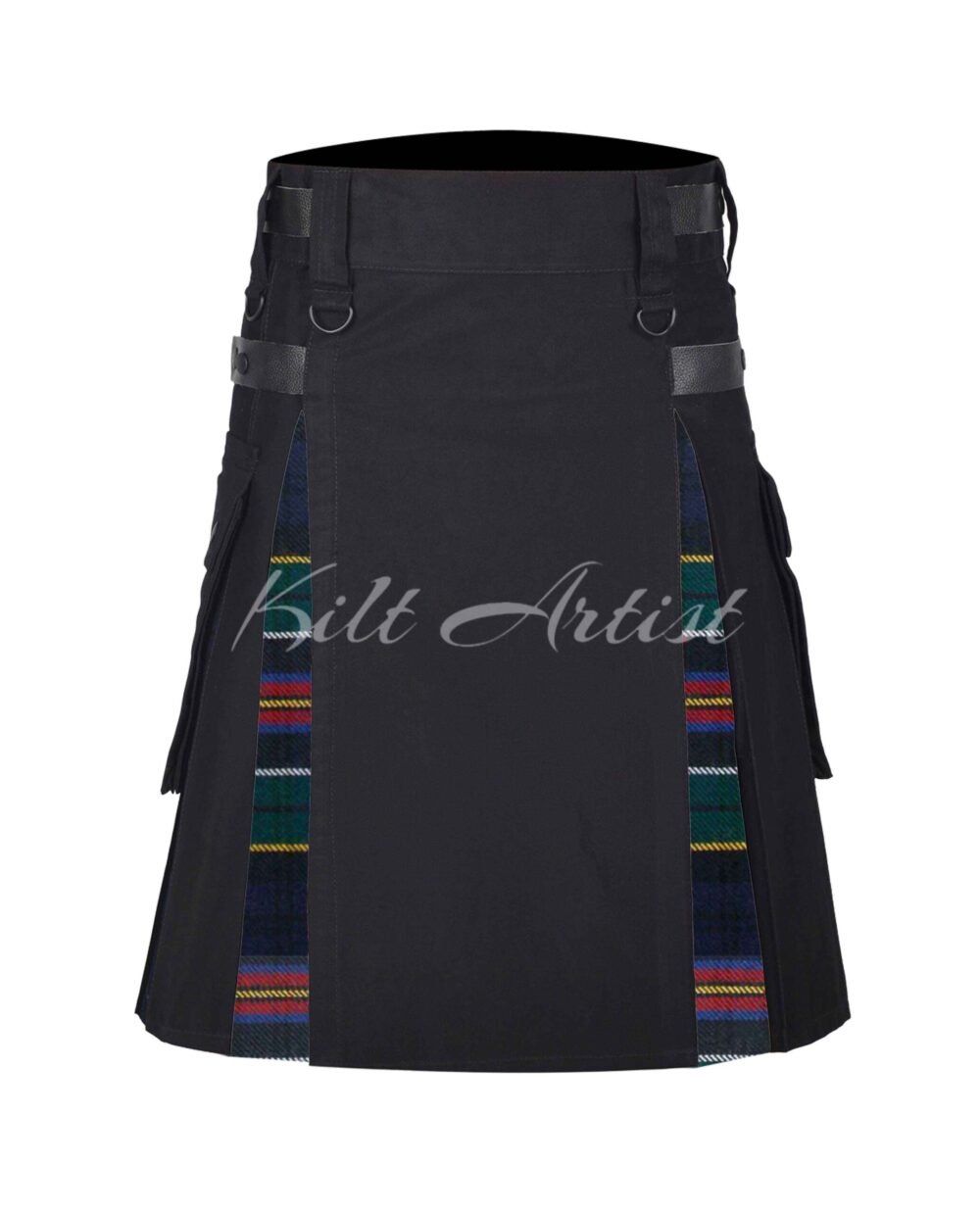 Black Cotton Allison Modern Tartan Hybrid Kilt