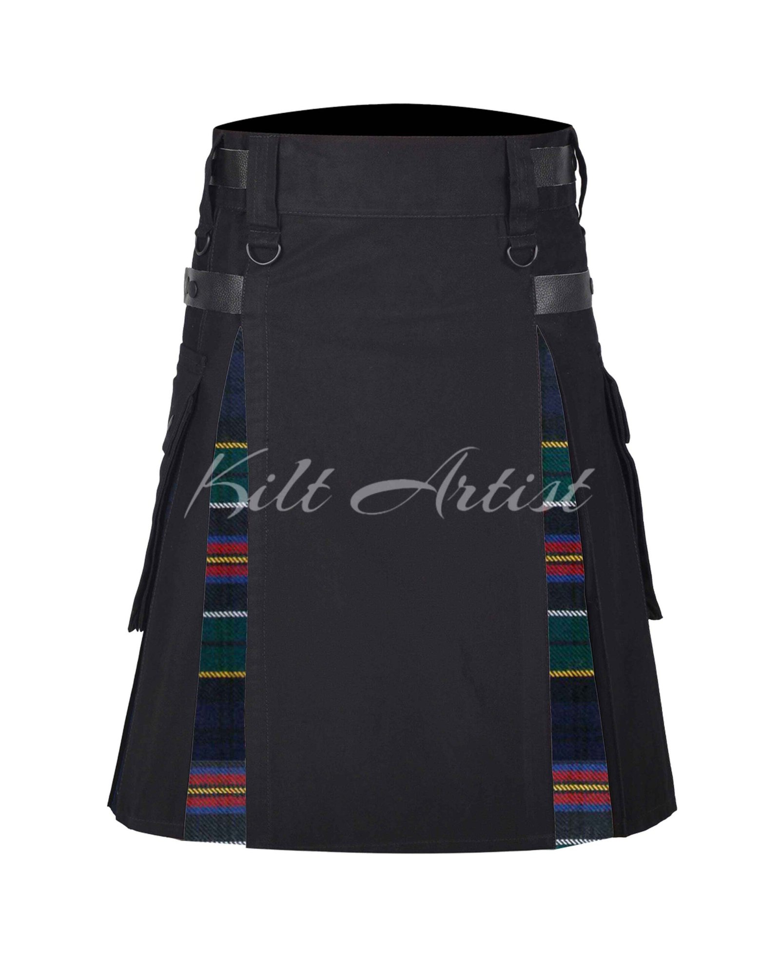 Black Cotton Allison Modern Tartan Hybrid Kilt