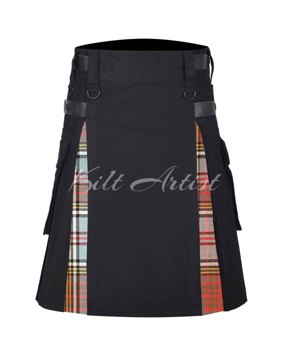 Black Cotton Anderson Weathered Tartan Hybrid Kilt