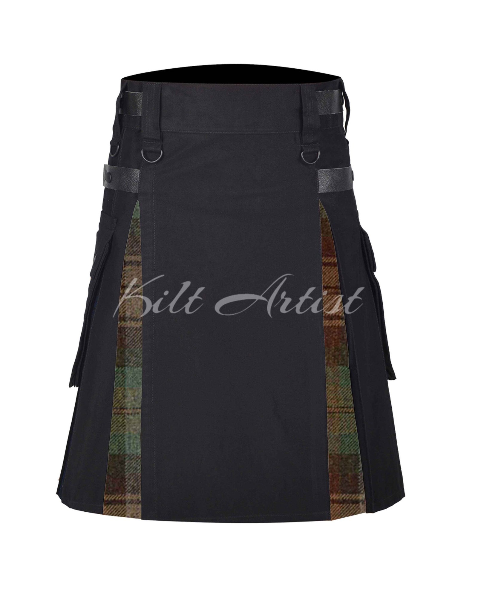 Black Cotton Auld Scotland Tartan Hybrid Kilt