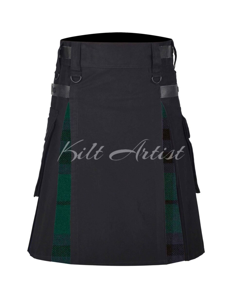 Black Cotton Austin Modern Tartan Hybrid Kilt