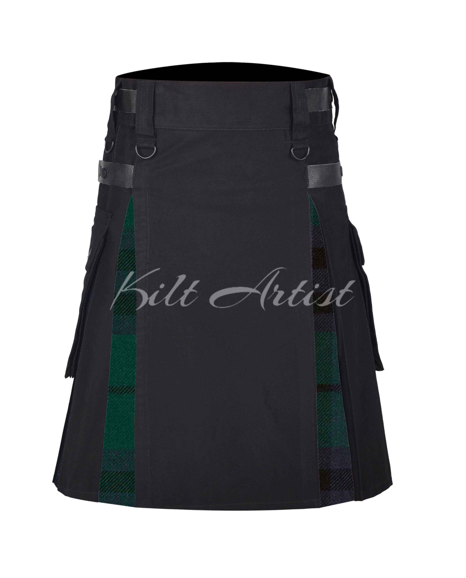 Black Cotton Austin Modern Tartan Hybrid Kilt
