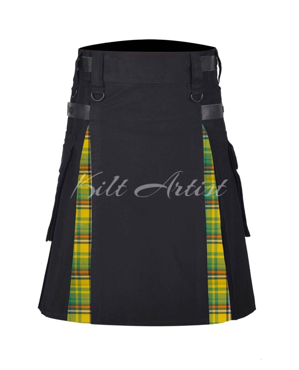 Black Cotton Bell spool Bright Tartan Hybrid Kilt
