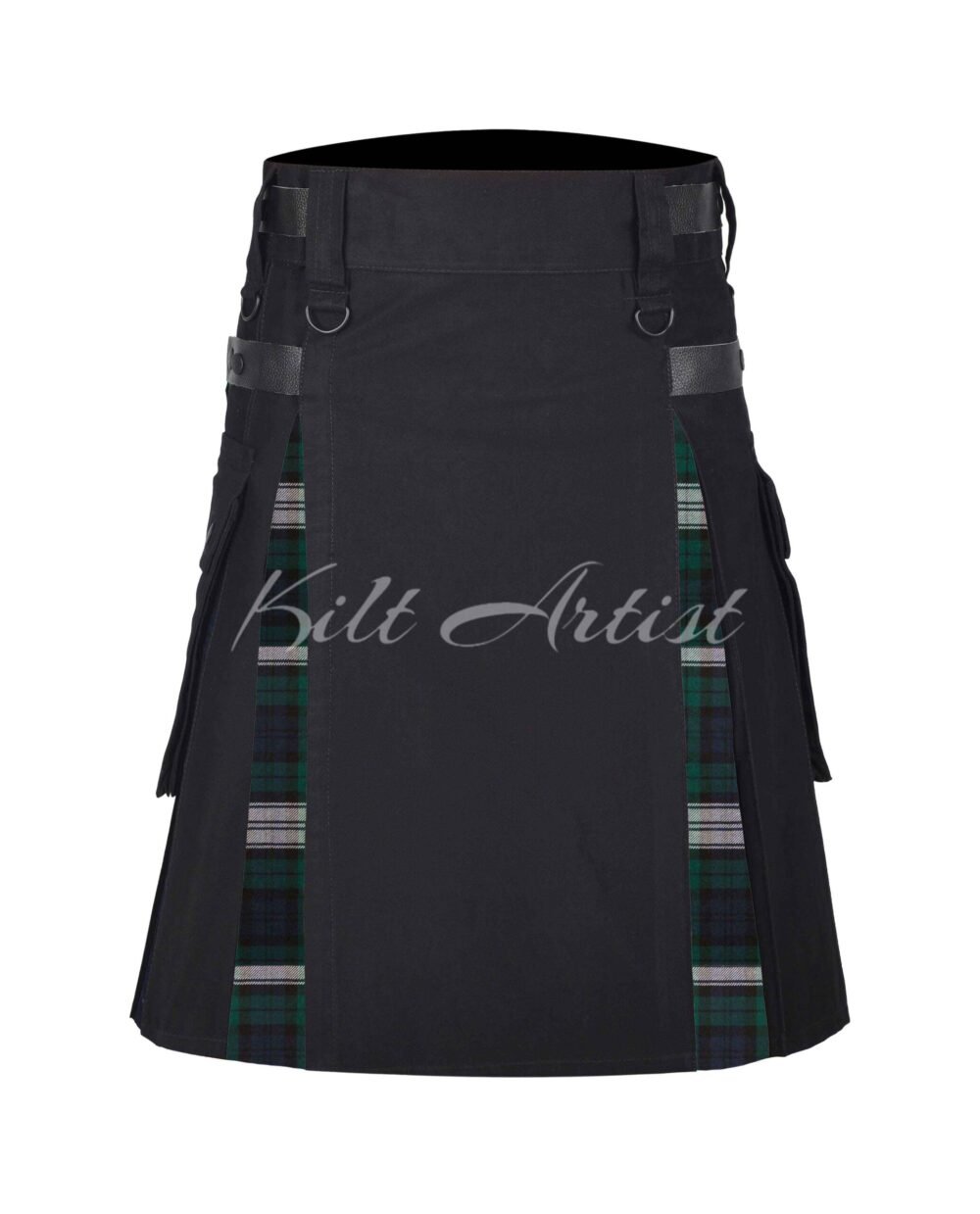 Black Cotton Black Watch Dress Tartan Hybrid Kilt