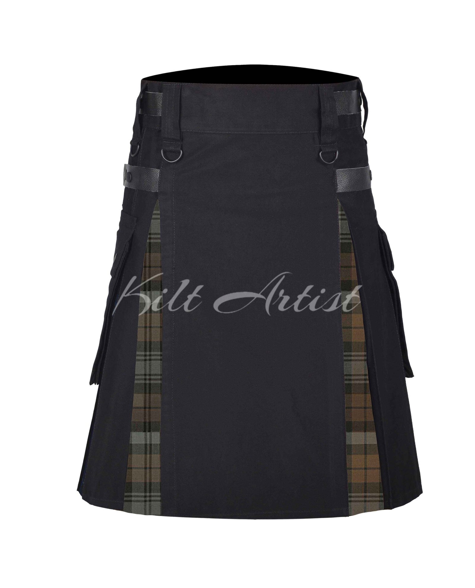Black Cotton Black Watch Weathered Tartan Hybrid Kilt