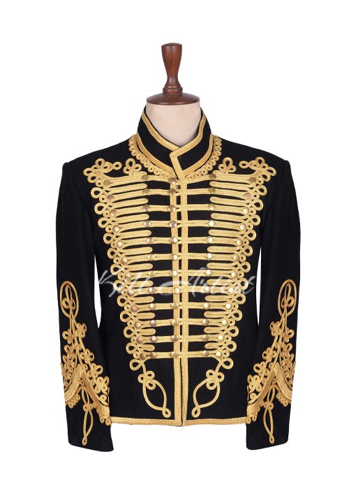 Black Wool Military Gold Braided Doublet Jacket