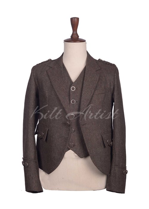 Brown Tweed Wool Argyll Jacket and Waistcoat