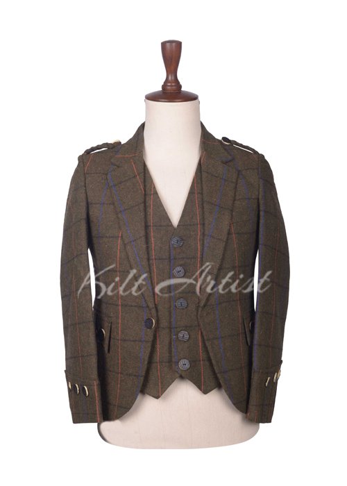 Brown Plaid Wool Argyll Jacket and Waistcoat