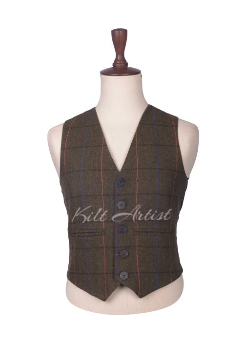 Brown Plaid Wool Argyll Waistcoat