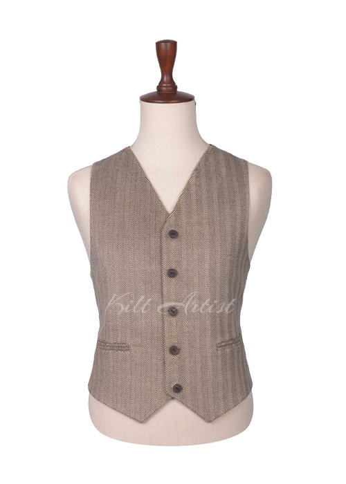 Tan Tweed Wool Argyll Waistcoat