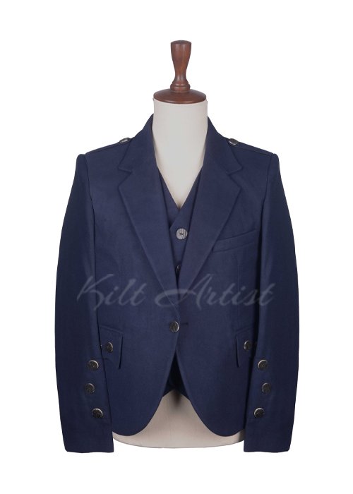 Navy Blue Wool Argyll Jacket and Waistcoat