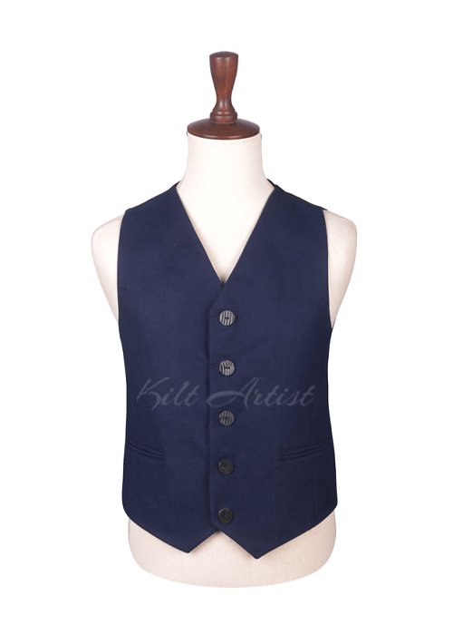 Navy Blue Wool 5-Button Argyll Vest
