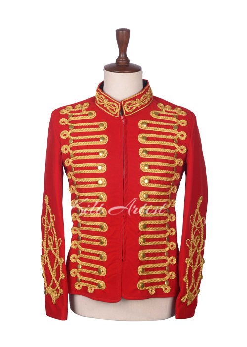 Red Velvet Military Gold Braided Jacket