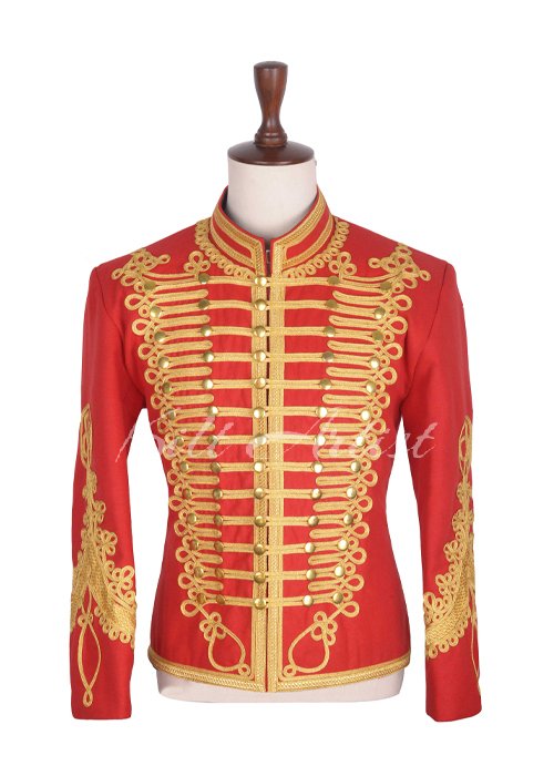 Red Wool Gold Braided Military Doublet Jacket