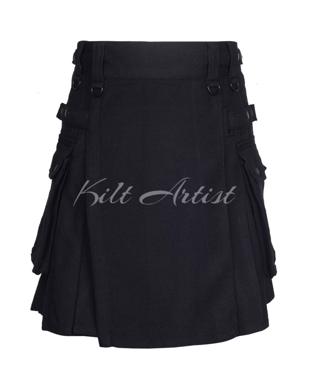 Solid Black Tartan Utility Kilt