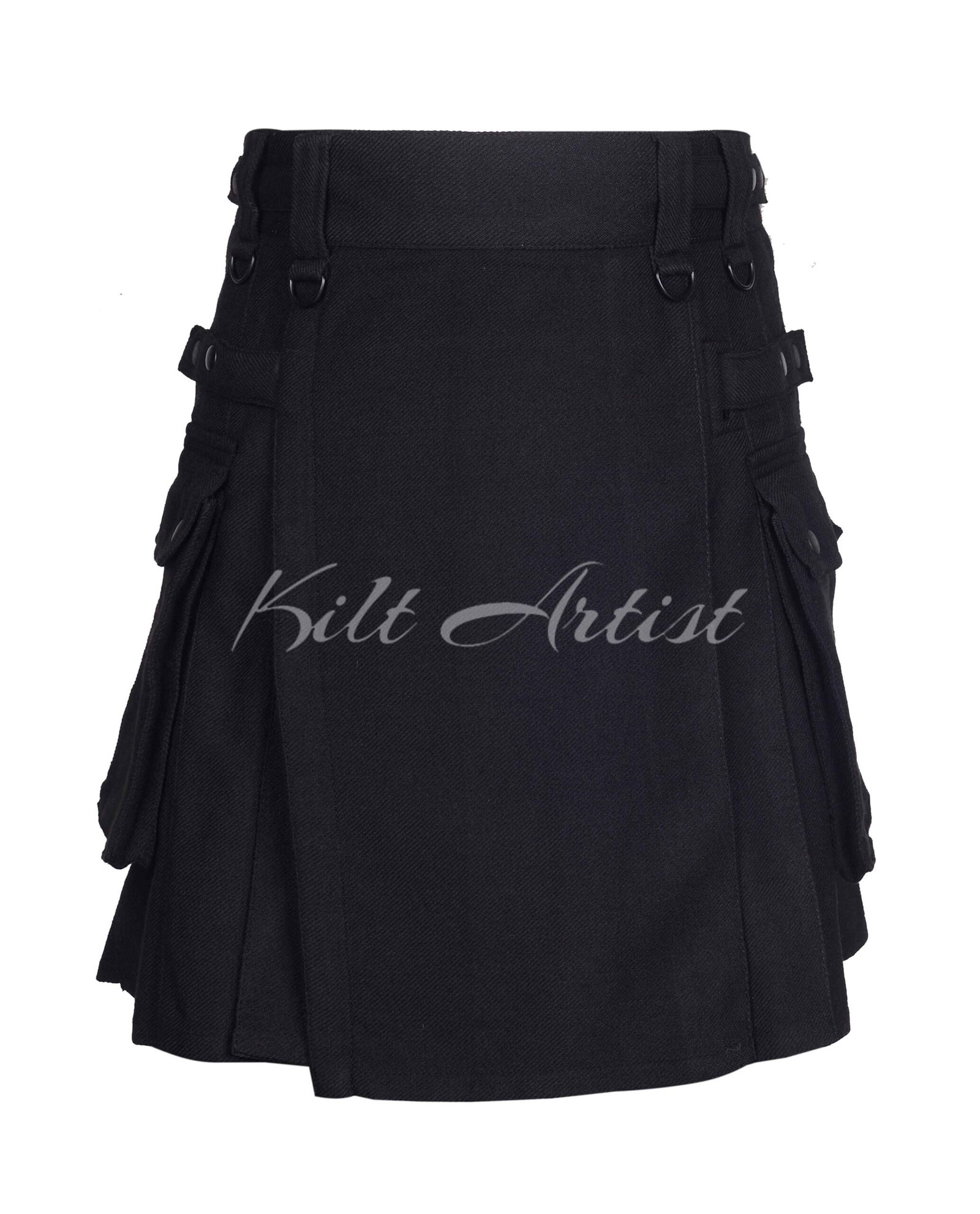 Solid Black Tartan Utility Kilt