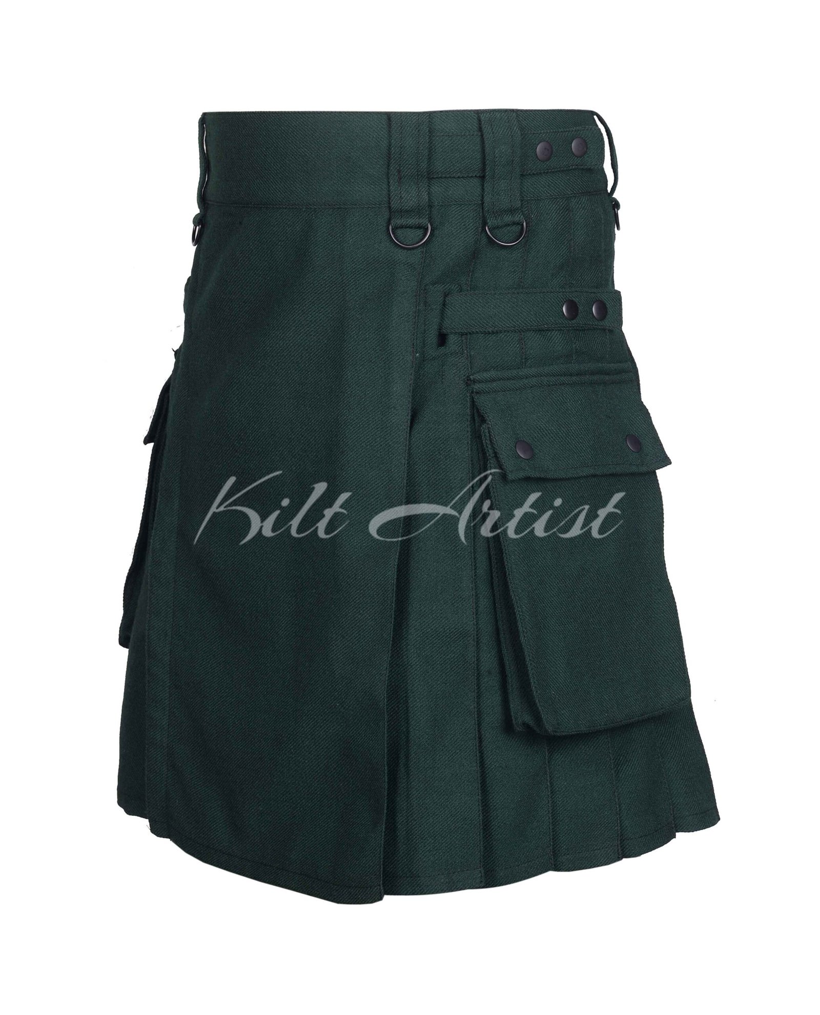 Solid Green Tartan Utility Kilt - Image 2
