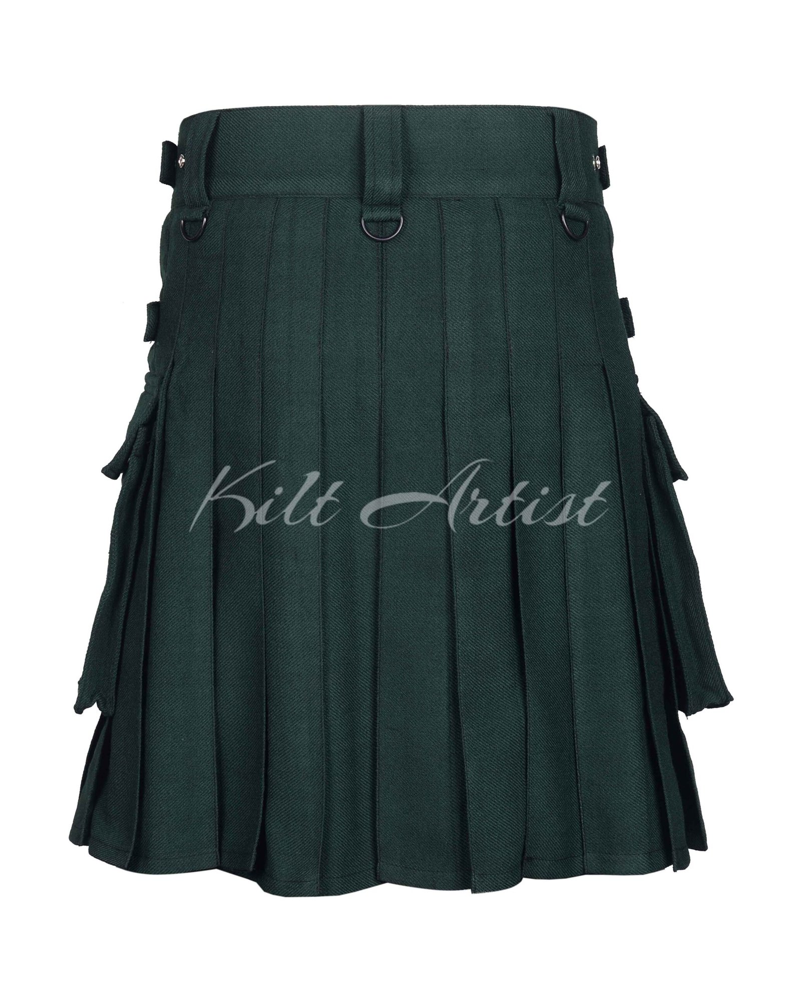 Solid Green Tartan Utility Kilt - Image 3