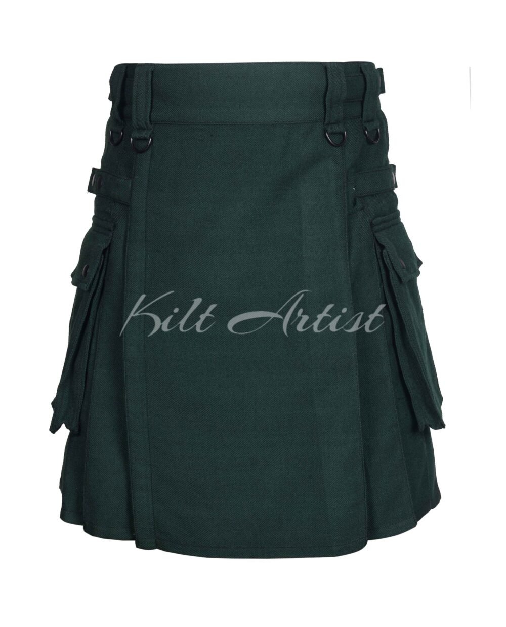 Solid Green Tartan Utility Kilt