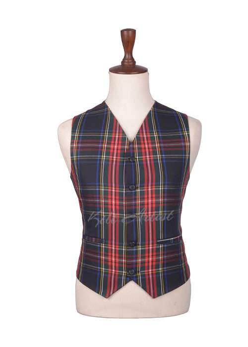 Stewart Black Tartan Argyll Waistcoat