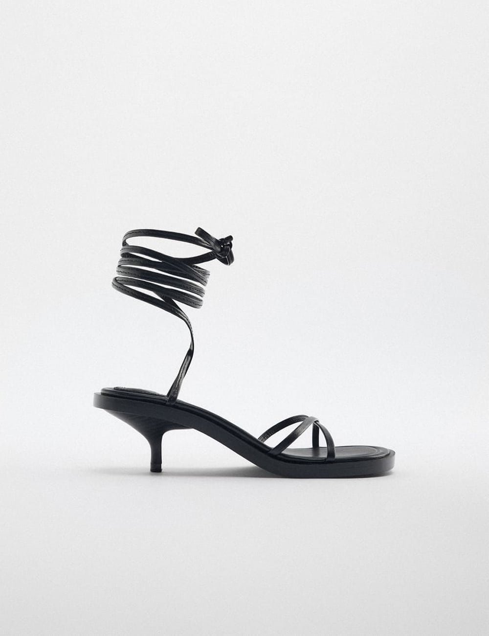 Lace Up Mid-Heel Leather Sandals