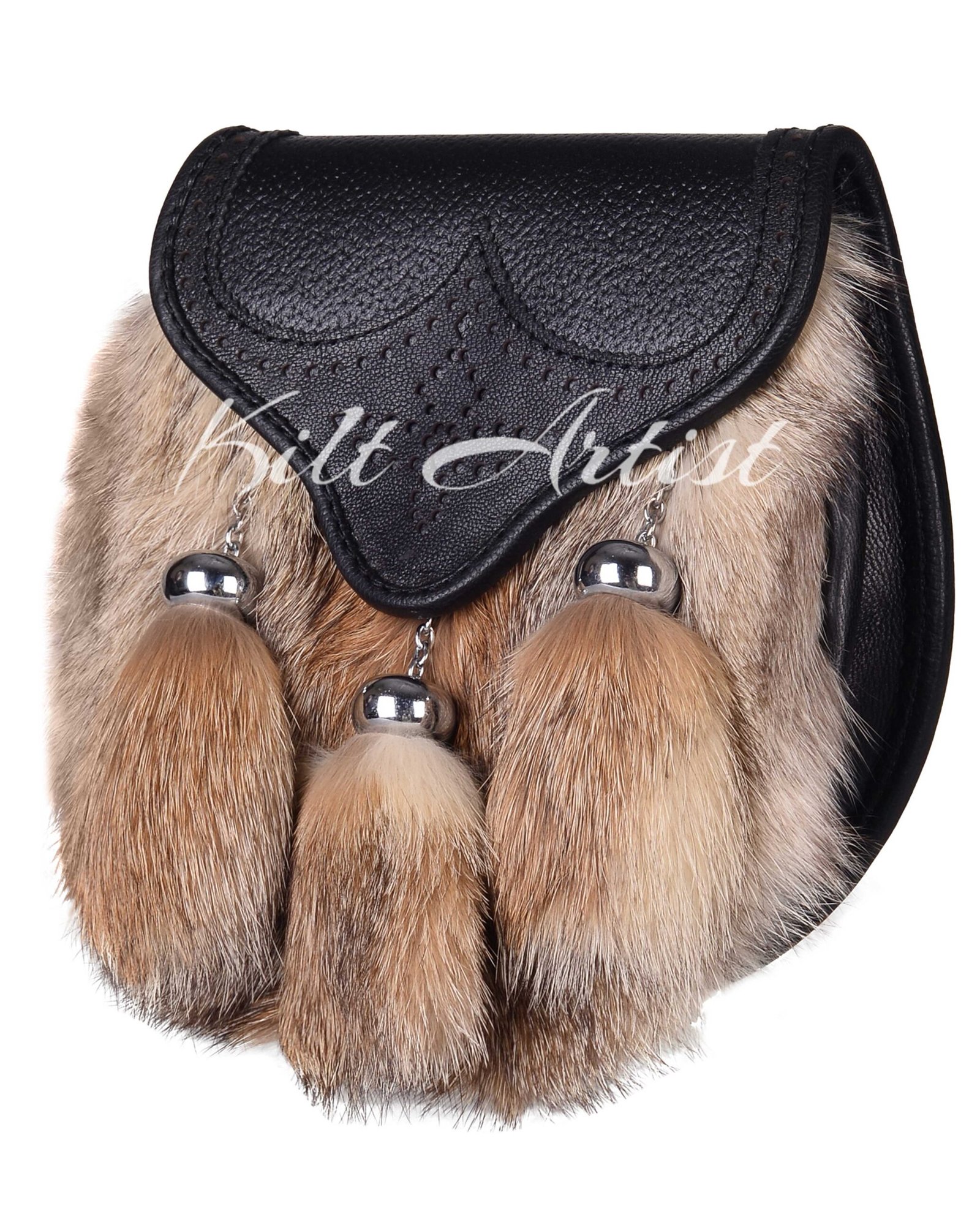 Coyote Fur Black Leather Bumble Bee Flap Sporran