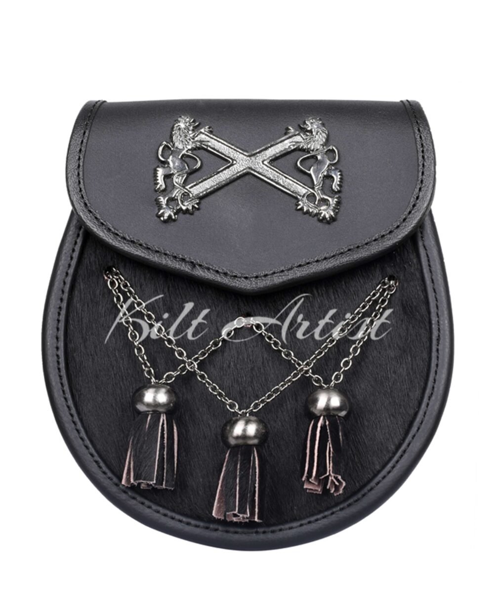 Scottish Black Leather Sami Dress Rampant Lion Sporran