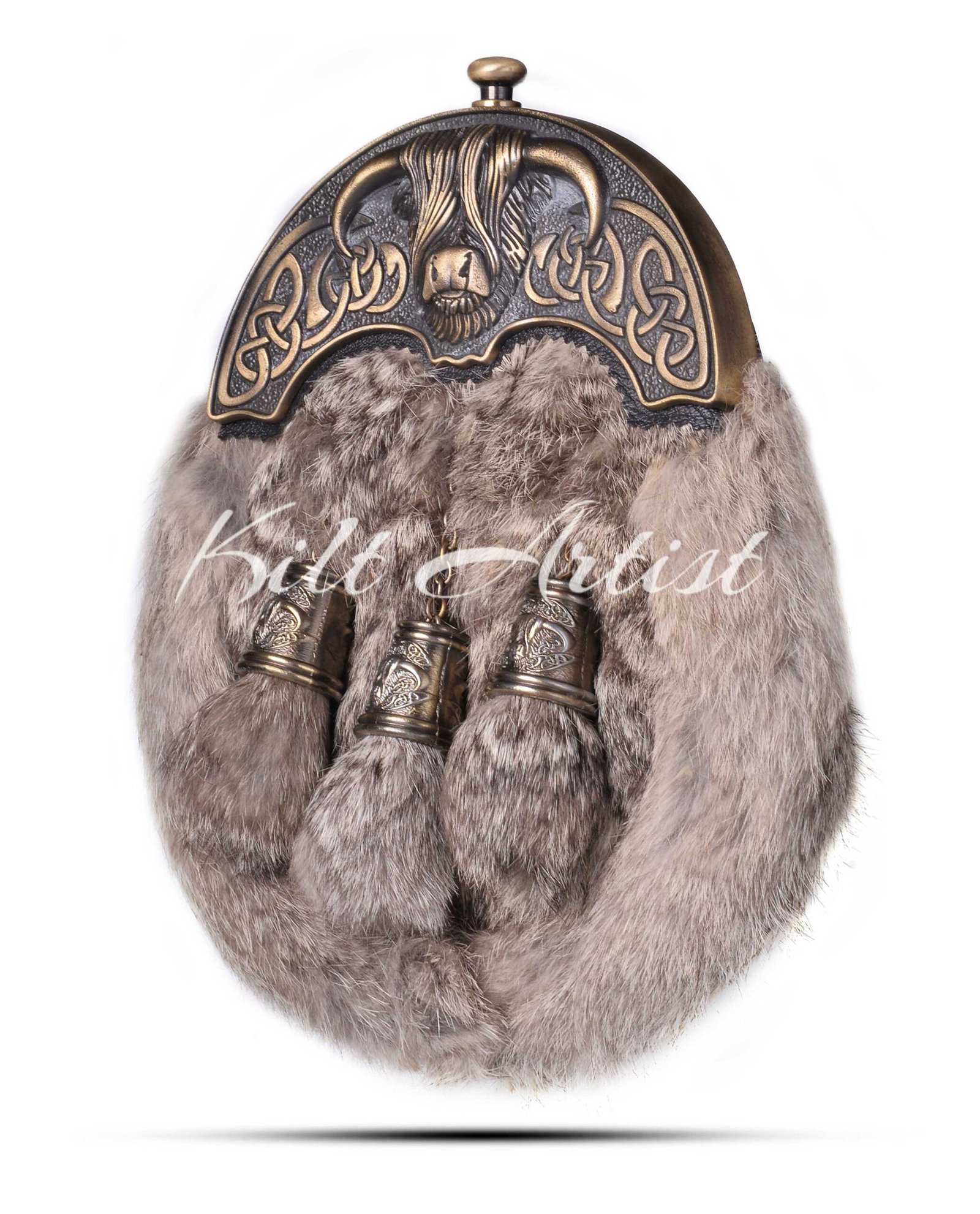 Brass Highland Cow Brown Rabbit Fur Full Dress Sporran