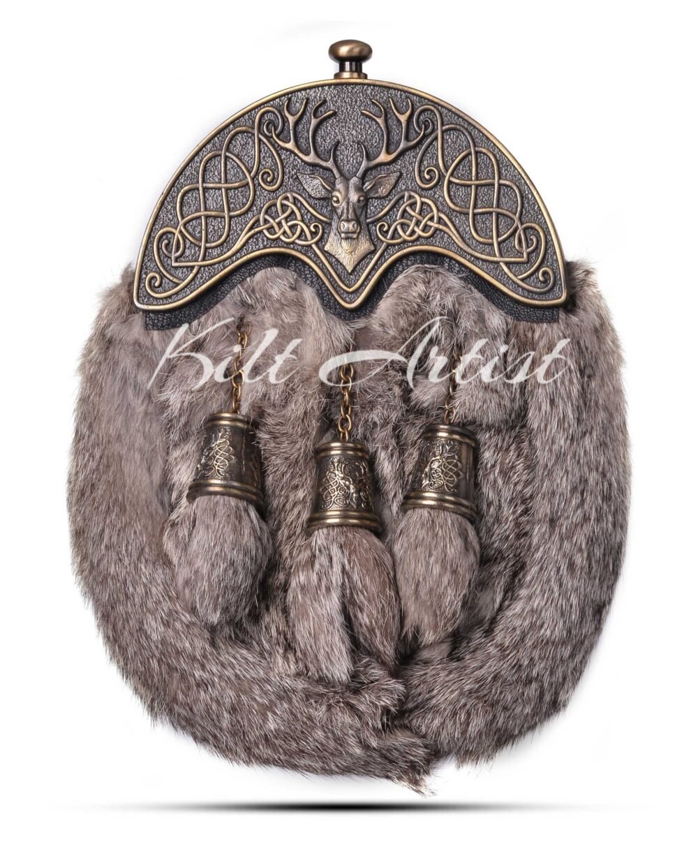Brass Stag Head Brown Rabbit Fur Full Dress Sporran