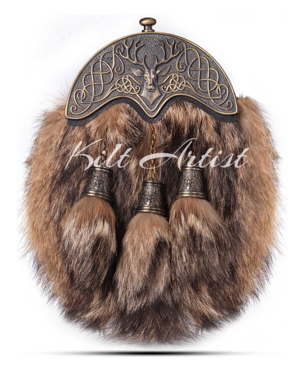 Brass Stag Head Coyote Fur Full Dress Sporran