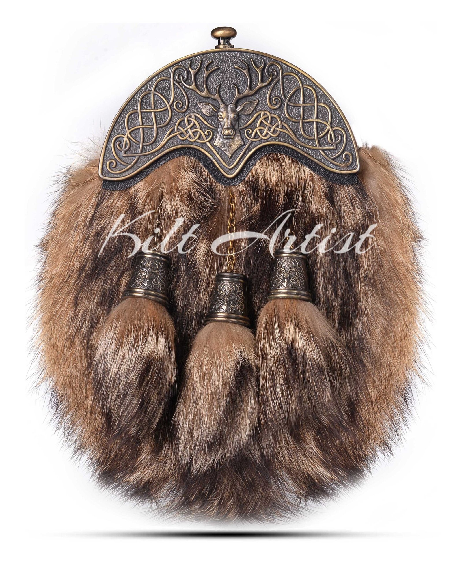 Brass Stag Head Coyote Fur Full Dress Sporran