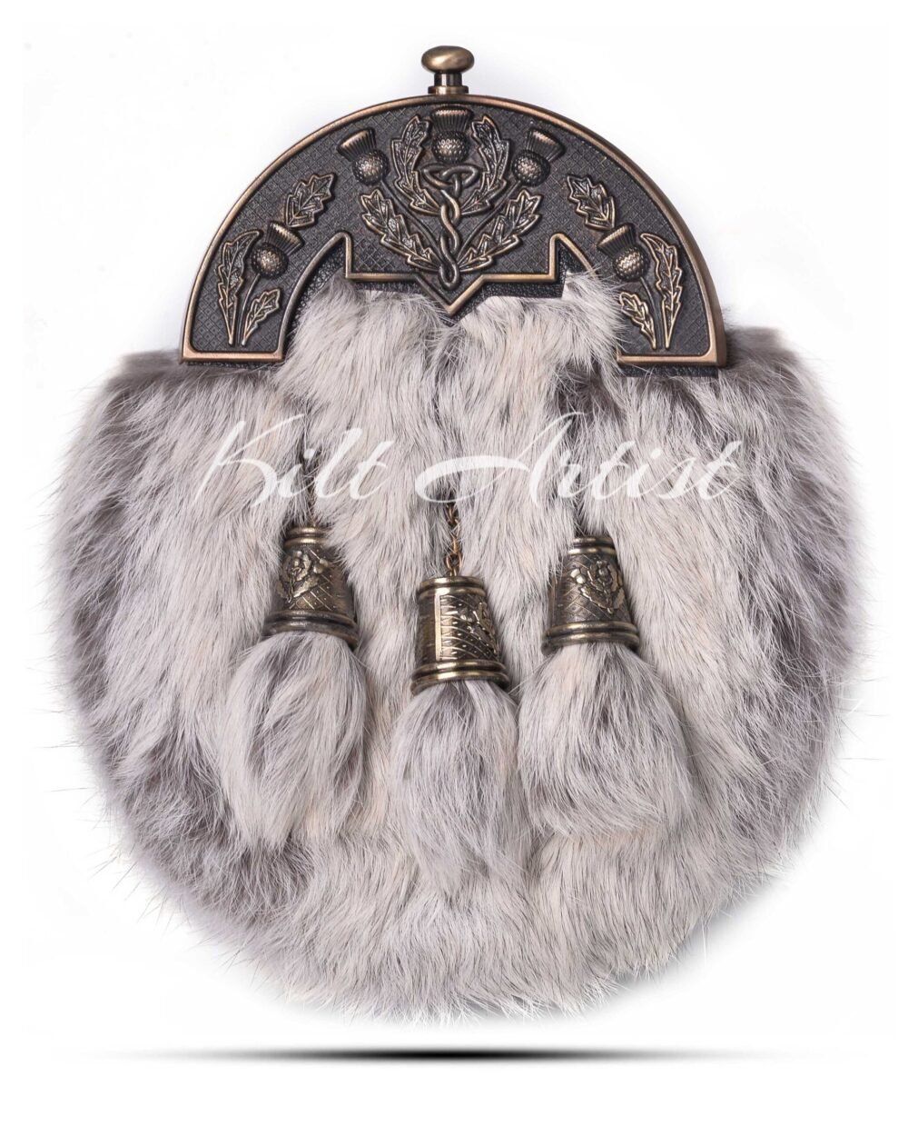 Brass Thistle Semi White Fur Full Dress Sporran