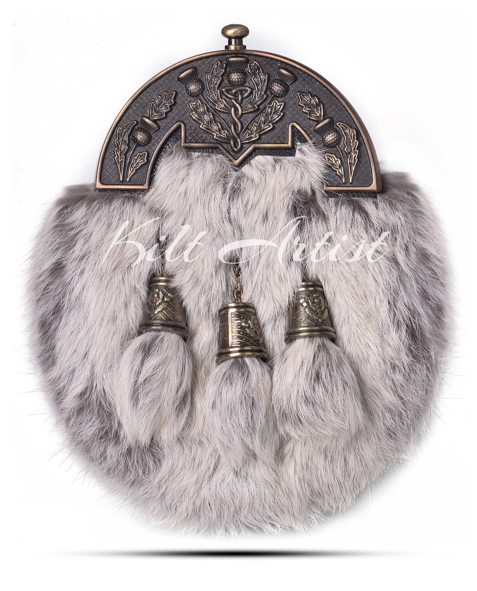 Brass Thistle Semi White Fur Full Dress Sporran