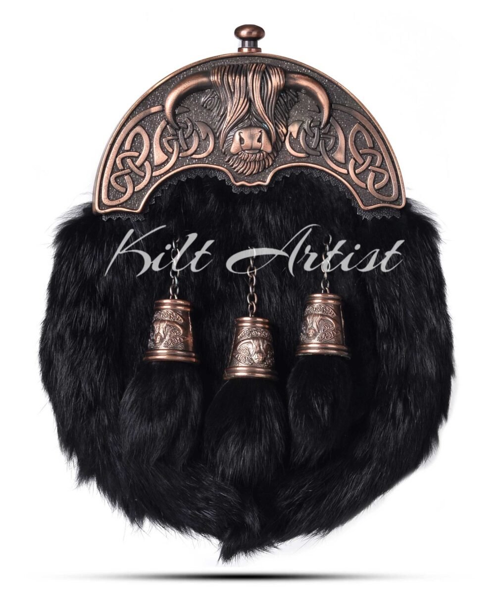 Bronze Highland Cow Black Rabbit Fur Full Dress Sporran