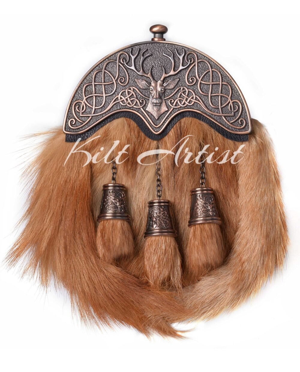 Bronze Stag Head Red Fox Fur Full Dress Sporran
