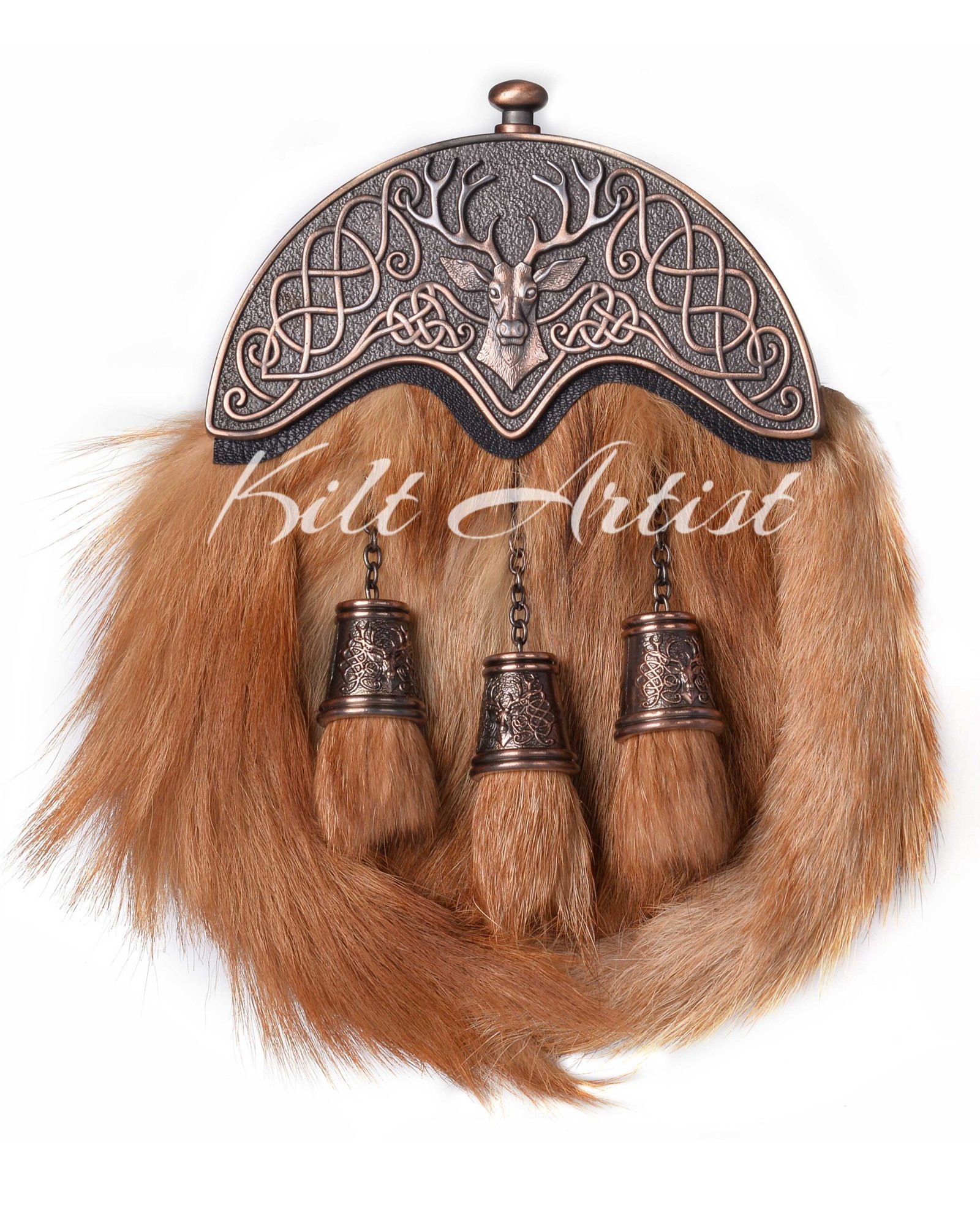 Bronze Stag Head Red Fox Fur Full Dress Sporran