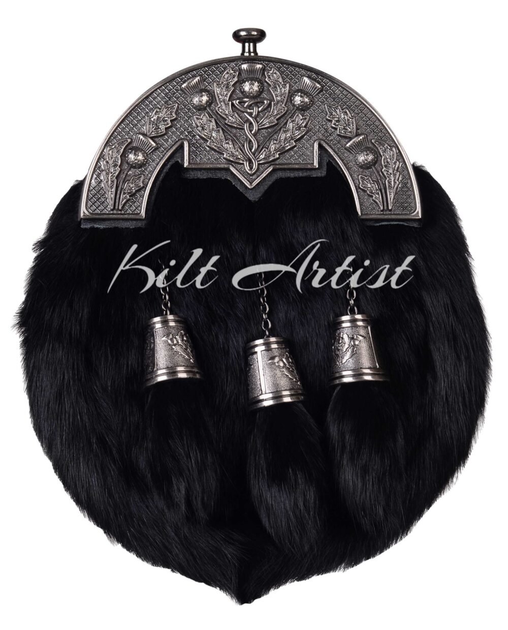 Nickle Brushed Thistle Black Rabbit Fur Full Dress Sporran