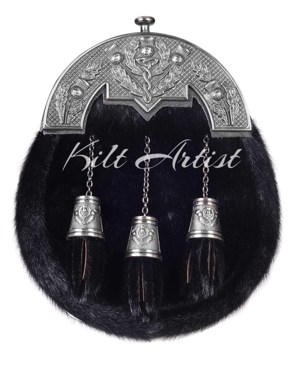 Nickle Brushed Thistle Black Seal Fur Full Dress Sporran