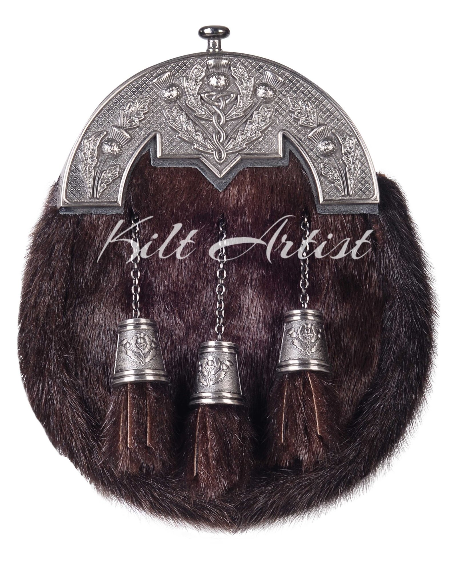 Nickle Brushed Thistle Brown Seal Fur Full Dress Sporran