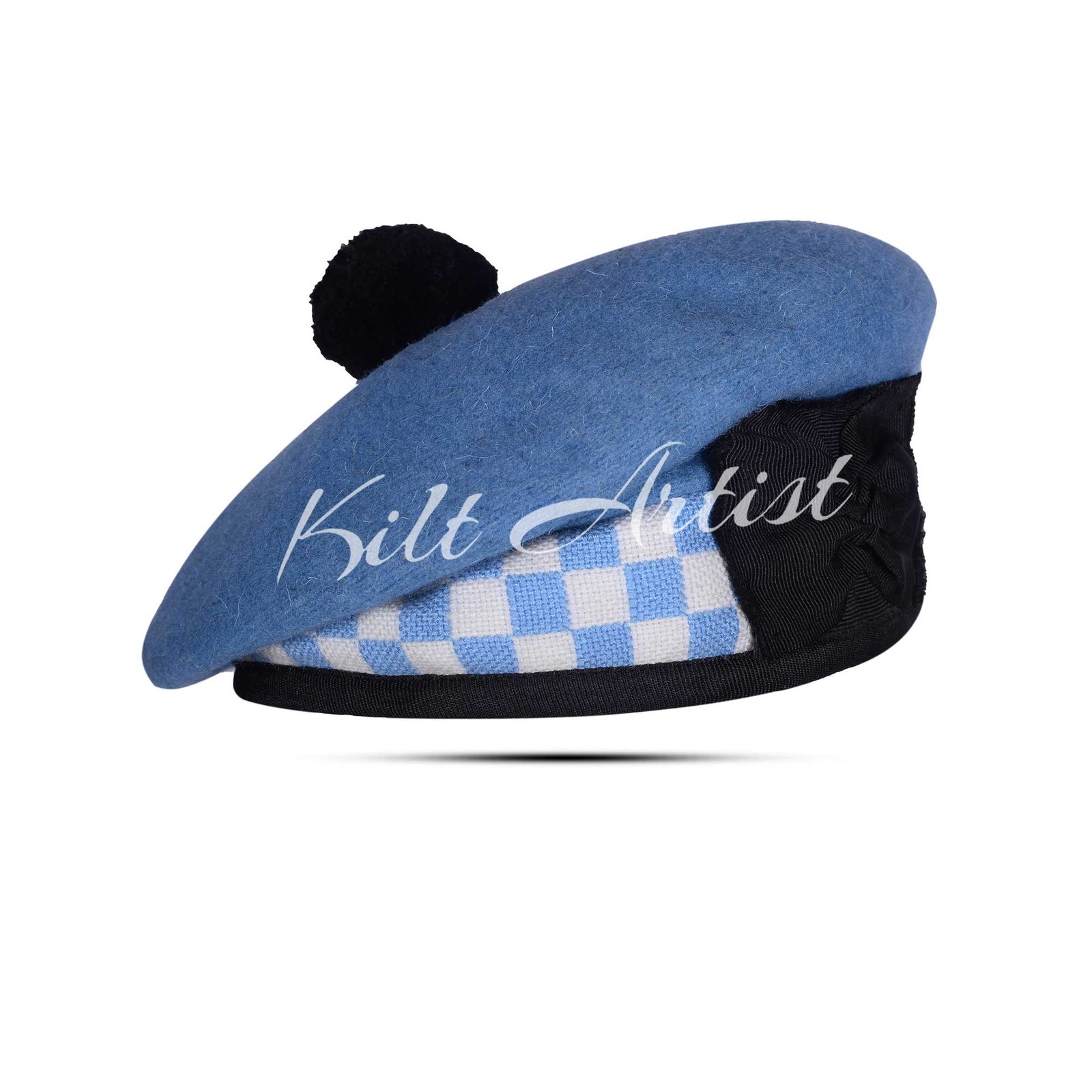 Sky Blue Wool Sky Blue White Diced Balmoral Cap