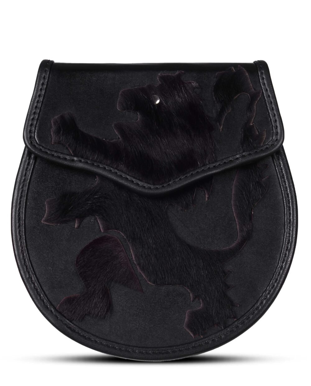Rampant Lion Theme Black Leather Day Sporran