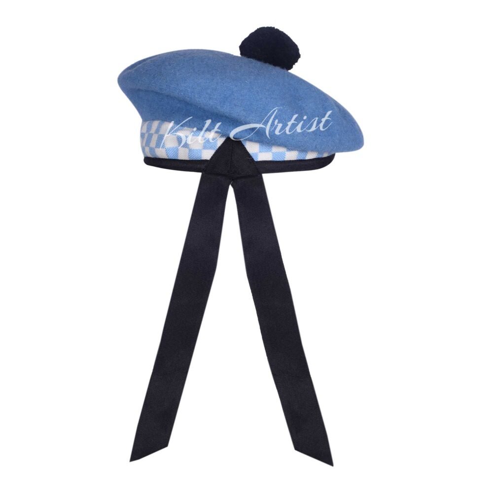 Sky Blue Wool Sky Blue White Diced Balmoral Cap