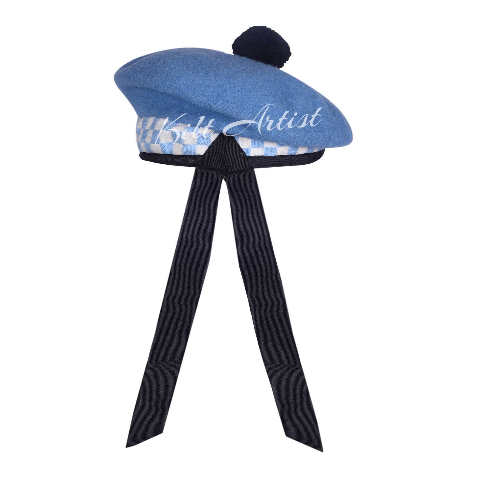 Sky Blue Wool Sky Blue White Diced Balmoral Cap