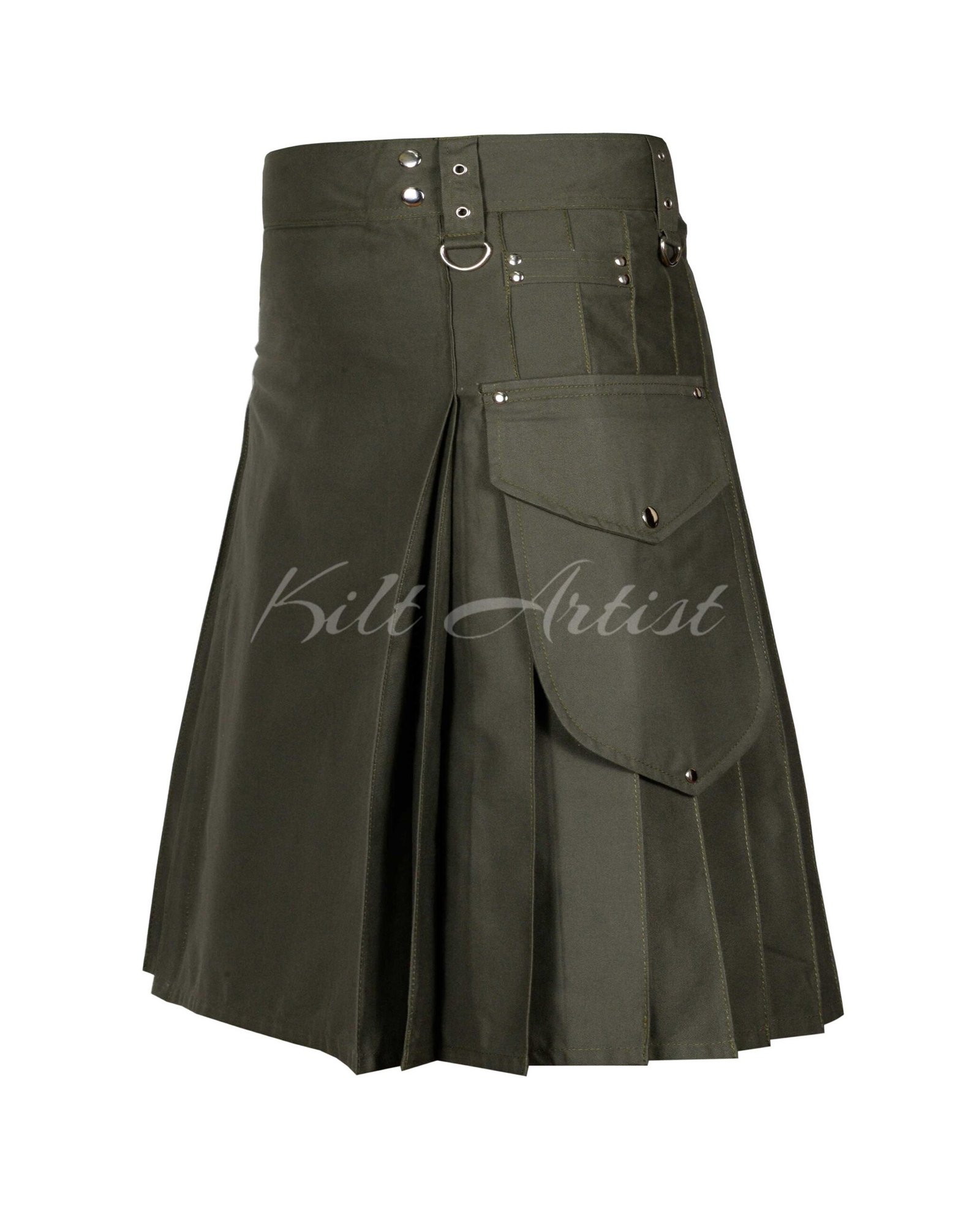 Olive Green Cotton Utility Kilt - Image 3
