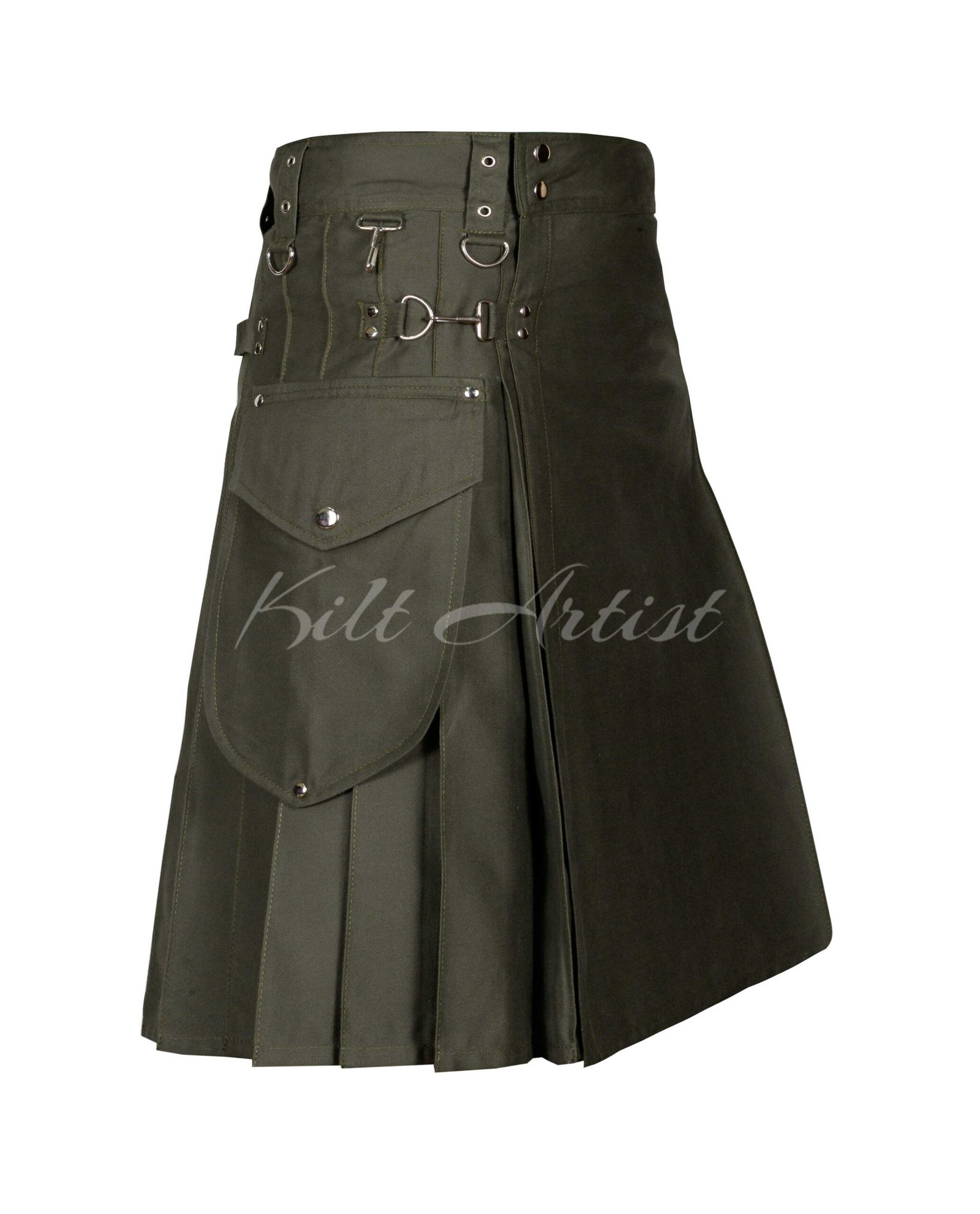Olive Green Cotton Utility Kilt - Image 2
