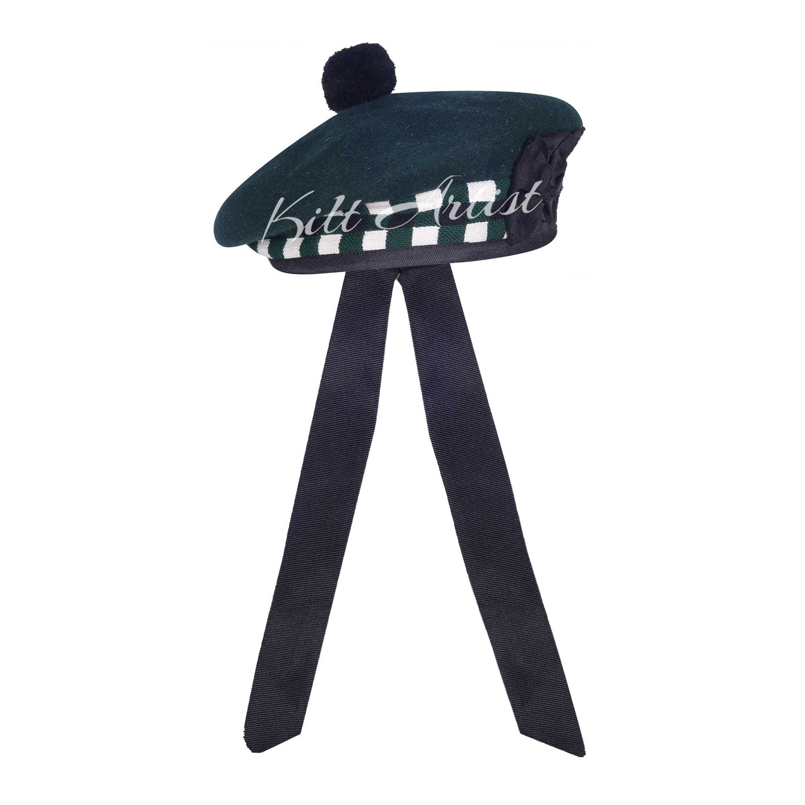 Green Wool Green White Black Diced Balmoral Cap