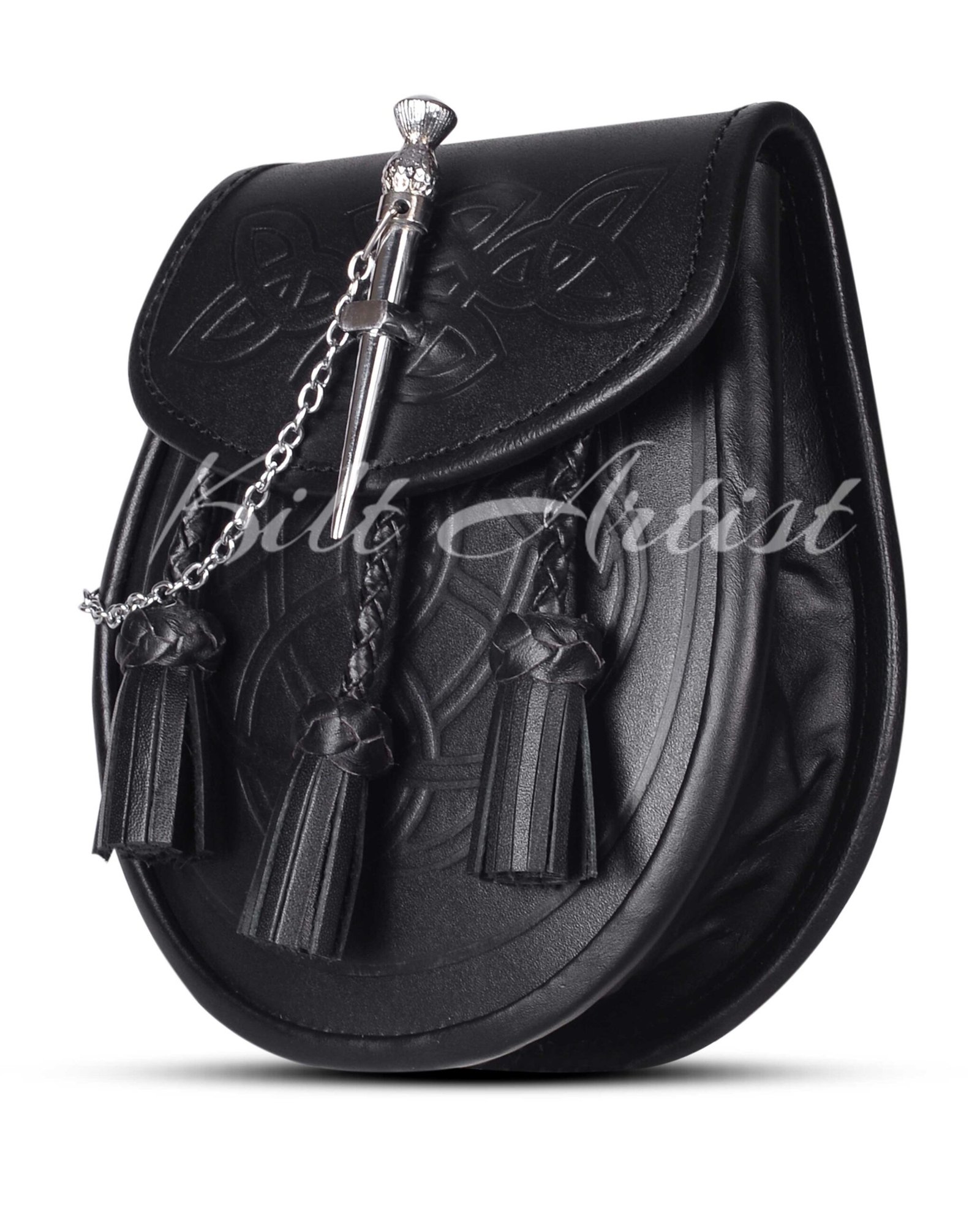 Black Leather Pin Lock Embossed Day Sporran - Image 3